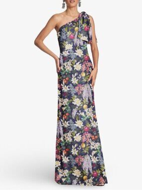 Sachin Babi Chelsea Garden alto giardino blue floral bow gown dress size 0